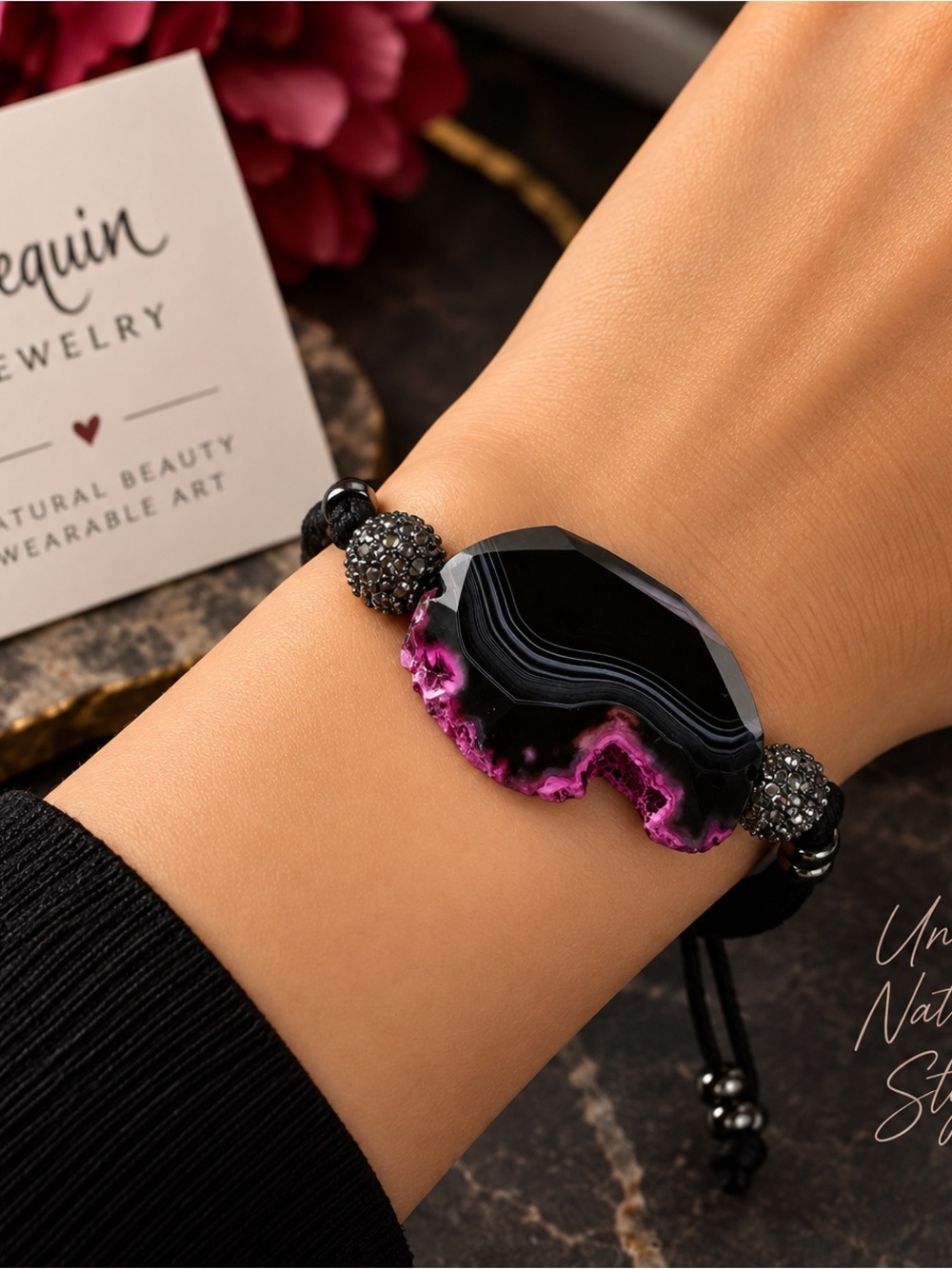 Black & Purple Agate Statement Bracelet